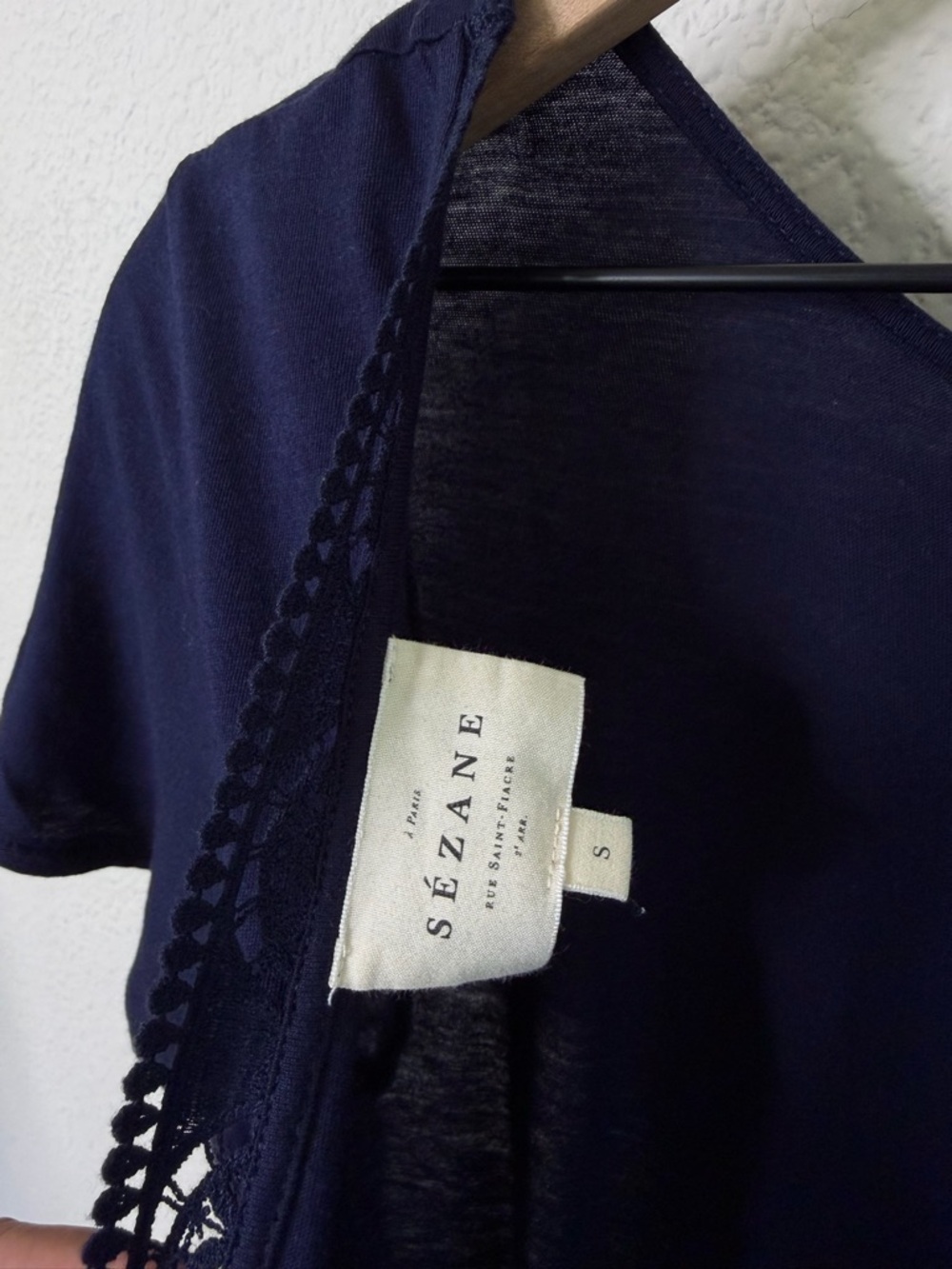 Sezane Lucille Dress Maritime Navy Blue Lace Deep V Back Midi Womens Size S - Picture 3 of 7